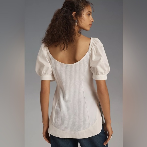 NWT! Anthropologie White Maeve Puff-Sleeve Sweetheart Top Size L 🍓 - Picture 4 of 8